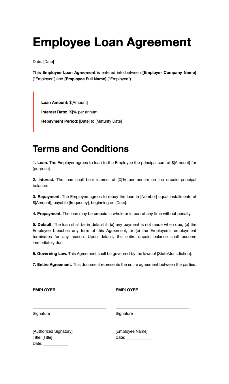 Streamlined Gray Employee Loan Agreement